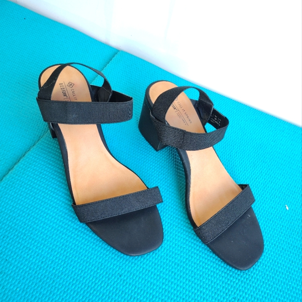 Call It Spring Womens Open Toe Elastic Straps Sandals Block Heels Vegan 8.5